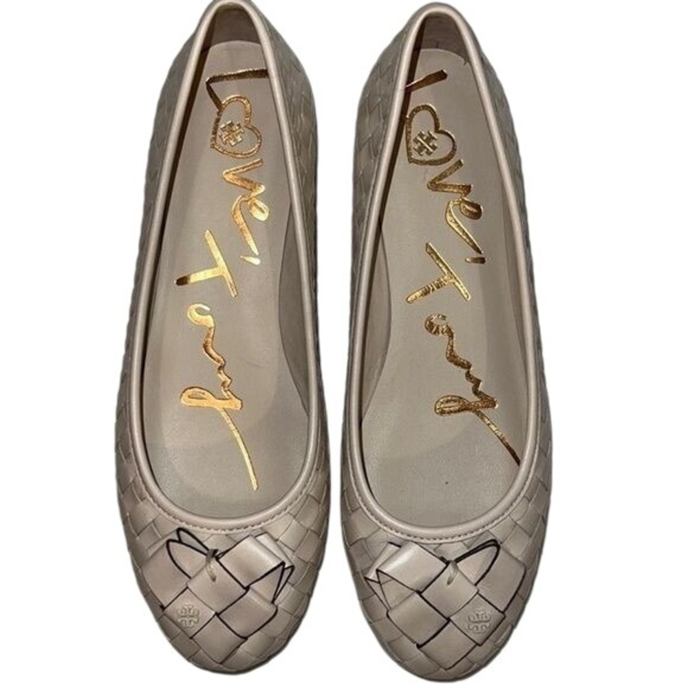 Tory‎ Burch Woven "Love Tory" Flats, size 8 New Cream Color